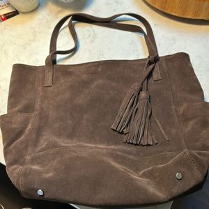 Garnet Hill brown suede tote style bag with tassels